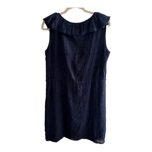 Tory Burch Lallie Silk Floral Sleeveless Ruffle Dress Navy Blue Size 12 - Picture 2 of 6
